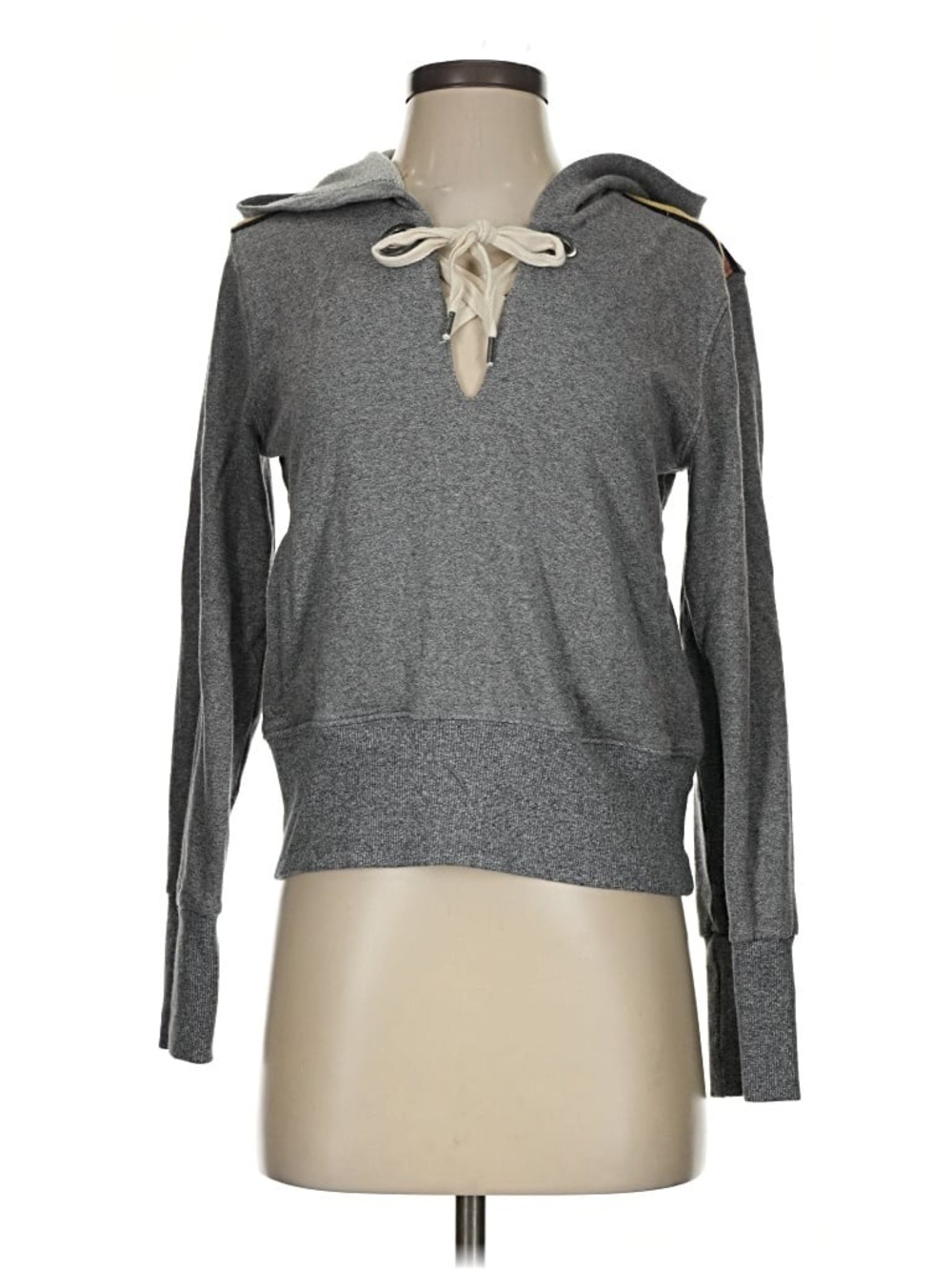 Splendid Women's Gray Lace-Up Hooded Pullover Sweatshirt